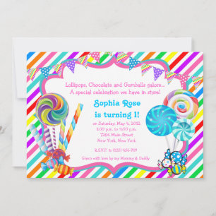 Candyland Candy Theme Birthday-inbjudan Inbjudningar