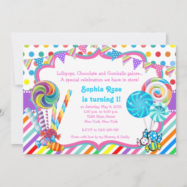Candyland Candy Theme Birthday-inbjudan Inbjudningar (Framsida)