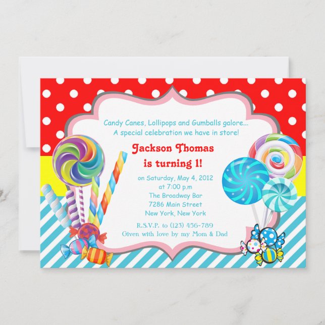 Candyland candy Theme Birthday Investigation Inbjudningar (Framsida)
