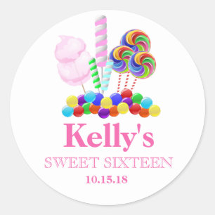 Candyland candy Theme Sweet 16 Favor Labels Runt Klistermärke
