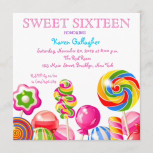 Candyland Candy Theme Sweet 16 Inbjudan