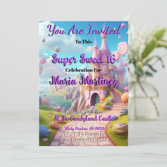 Candyland Castle Sweet 16 Inviations Inbjudningar (Stående Fram)