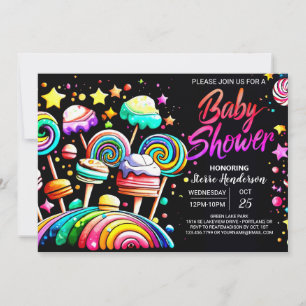 Candyland Colorful Cute Baby Shower Inbjudningar