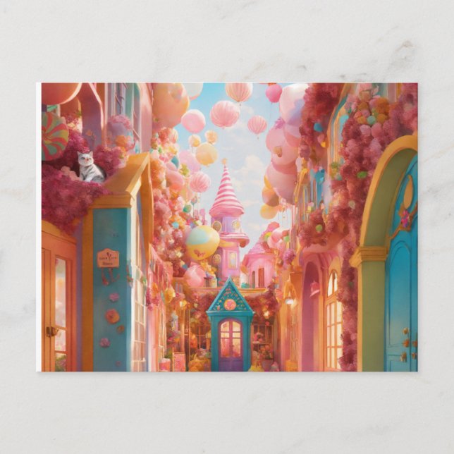 Candyland Extravaganza: Ta upp magin med vår Inbjudan Vykort (Framsida)