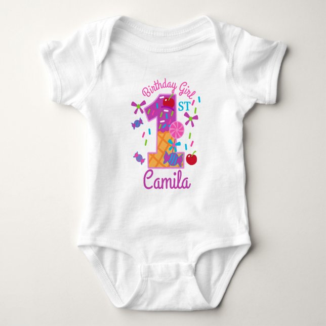 Candyland First Birthday lollipop T Shirt (Framsida)