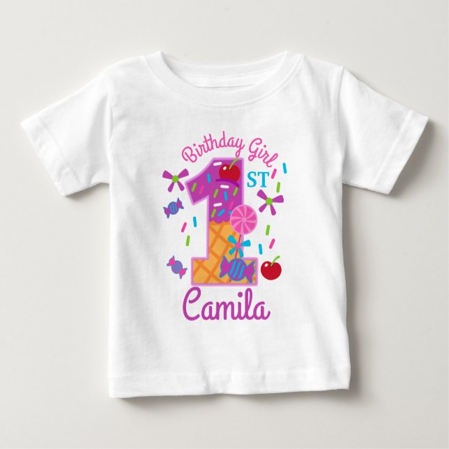 Candyland First Birthday lollipop T Shirt (Framsida)