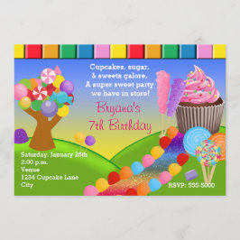 Candyland Godisland Söta Cupcakes Inbjudan