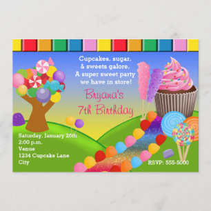 Candyland Godisland Söta Cupcakes Inbjudan