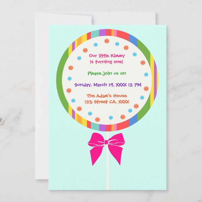Candyland Lollipop Birthday-inbjudningar Inbjudningar (Framsida)