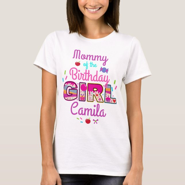 Candyland Mamma of the Birthday Girl lollipop T Shirt (Framsida)