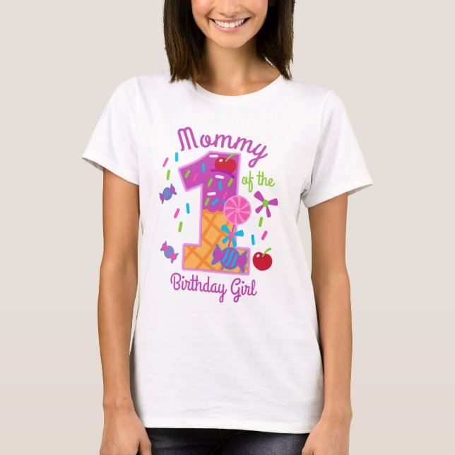 Candyland Mamma of the First Birthday lollipop T Shirt (Framsida)