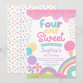 Candyland och Ice Cream 4 gånger sötad födelsedag Inbjudningar