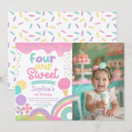 Candyland och Ice Cream 4 gånger sötad födelsedag Inbjudningar