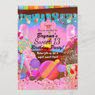 Candyland Party Fantasi Godis Cupcakes Flyer Inbjudningar