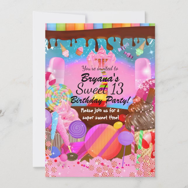 Candyland Party Fantasy Godis Cupcakes Flyer Inbjudningar (Framsida)