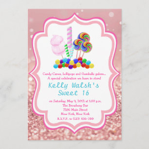 Candyland Ro Guld Glitter Sweet 16:e inbjudan