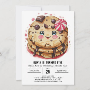 Candyland Rosa Watercolor Cookies Birthday Inbjudningar