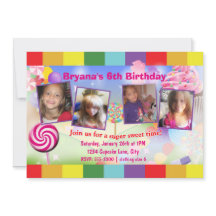 Candyland Söt Födelsedagsfest 4 Fotoinbjudan