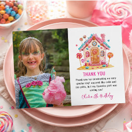 Candyland Söta Firande Barnens Födelsedagsfest Tack Kort