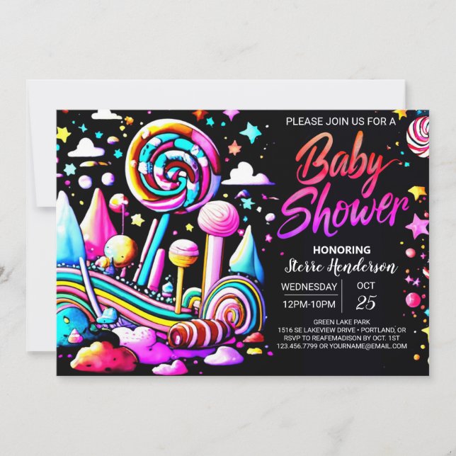 Candyland Stollig Editable Baby Shower Inbjudningar (Framsida)