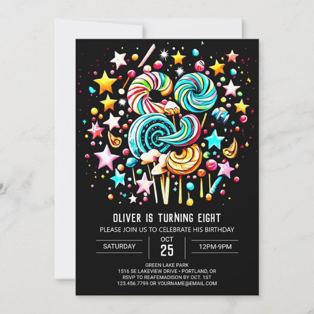 Candyland Stollig Editable Birthday Inbjudningar (Framsida)