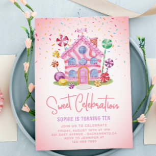 Candyland Sweet Firande Barns födelsedag Party Inbjudningar