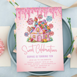 Candyland Sweet Firande Barns födelsedag Party Inbjudningar
