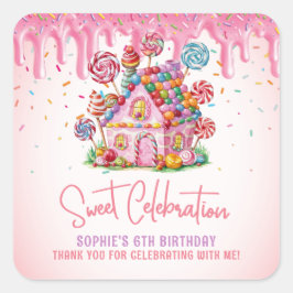 Candyland Sweet Firande Birthday Tack Fyrkantigt Klistermärke