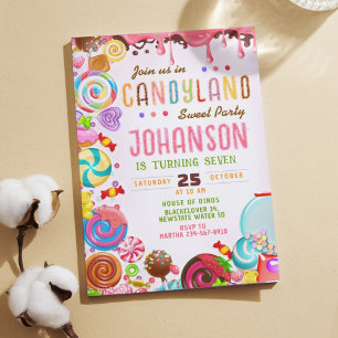 Candyland Sweet Födelsedagsfest inbjudan