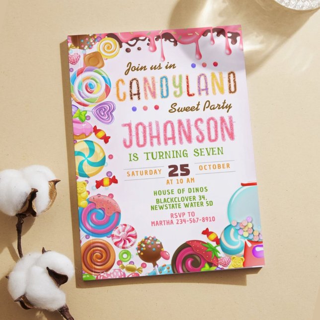 Candyland Sweet Födelsedagsfest inbjudan (Candyland Sweet Birthday Party Invitation)