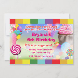 Candyland Sweets Cupcake Födelsedagsfest Inbjudan