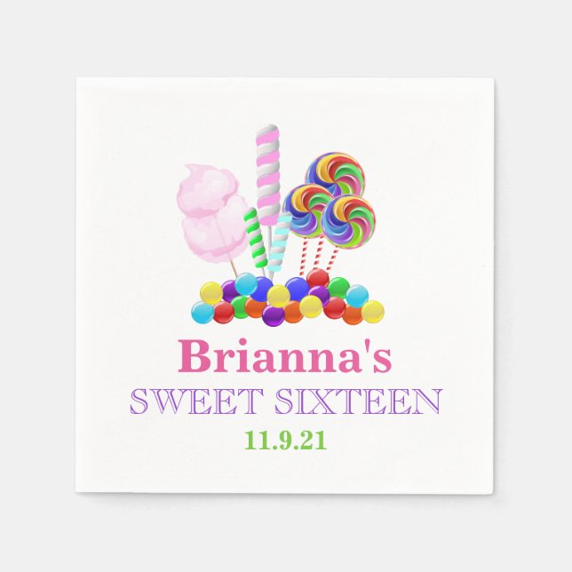 Candyland Theme Sweet 16 Personlig Napkin Pappersservett (Framsidan)