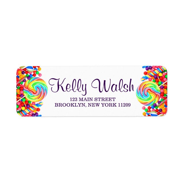 Candyland Theme Sweet 16 Returetiketter Returadress Etikett (Framsidan)