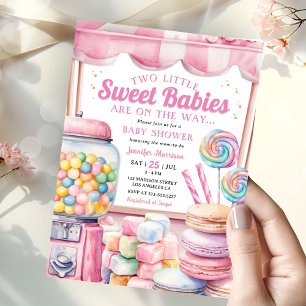 Candyland Twillingar Baby Shower Rosa Sweet Girls Inbjudningar