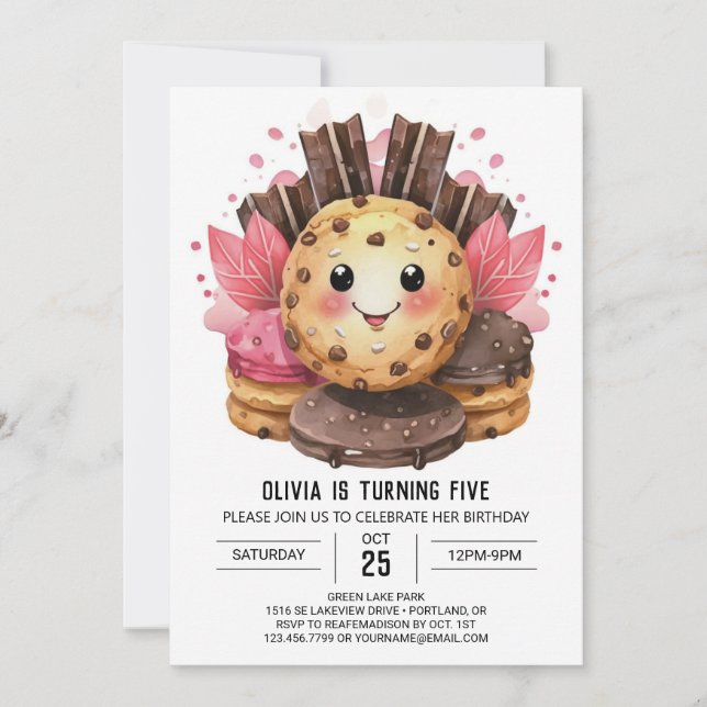 Candyland Watercolor Chic Cookies Birthday Inbjudningar (Framsida)