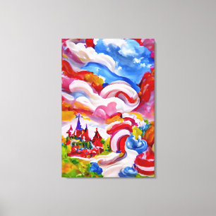 Candyland Wonderland Blå himmel White Clouds Canvastryck