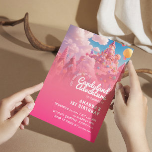 Candyland World Coola Rosa Girl Birthday Inbjudningar