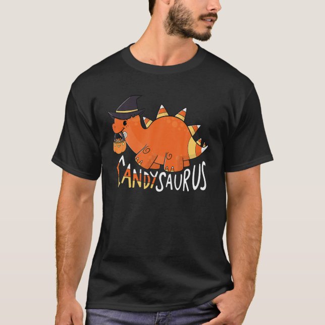 Candysaurus Cute Dinosaur Candy corn Halloween T Shirt (Framsida)