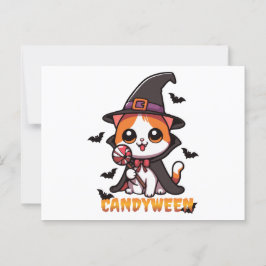 candyween - katt häxa halloween vykort