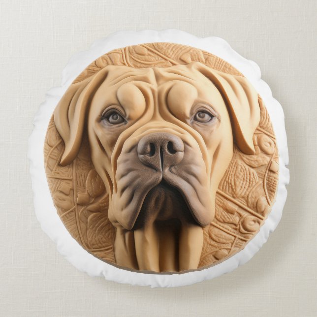 Cane Corso 3D Inspirerad Rund Kudde (Framsidan)