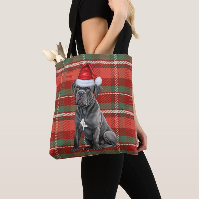 Cane Corso Christmas Dog Red Seasonal Plaid Tygkasse (Närbild)
