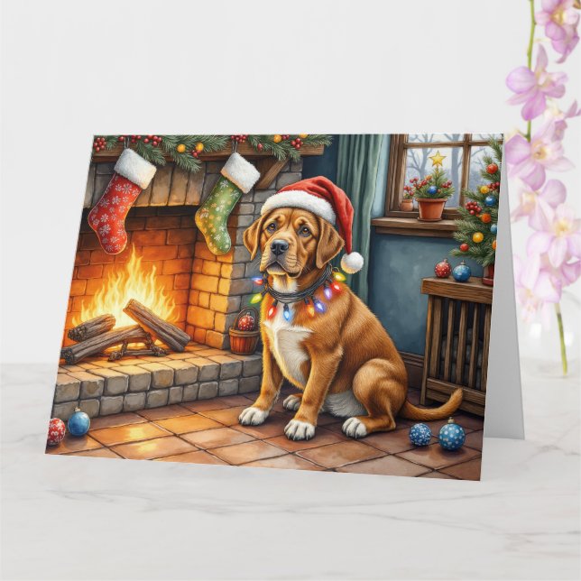 Cane Corso Fireplace with Christmas Lights Kort (Orkide)