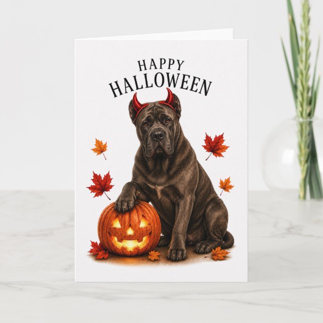 Cane Corso Halloween Djävulshund Kort (Framsida)