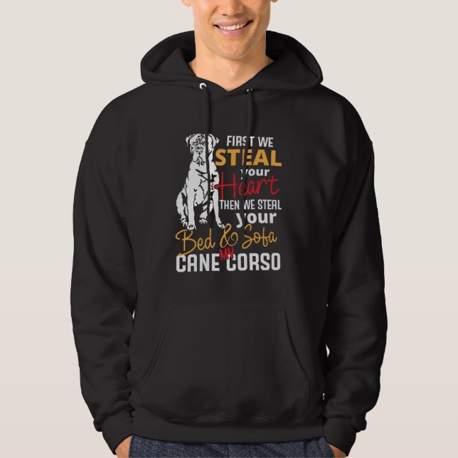Cane Corso Heart Bed Sofa  Slogan Hoodie (Framsida)