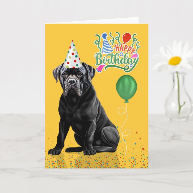 Cane Corso Hund Födelsedagsfest Hatt Gul Födelseda Kort (Liten växt)