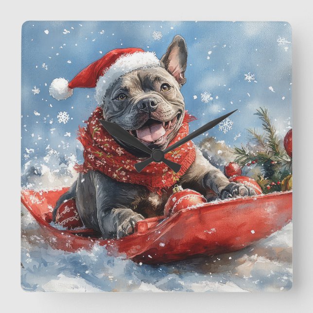 Cane Corso Hund i släde Låt det snöa jul Fyrkantig Klocka (Framsida)