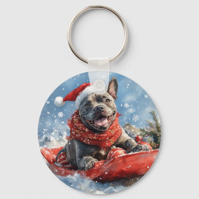 Cane Corso Hund i släde Låt det snöa jul Nyckelring (Framsida)