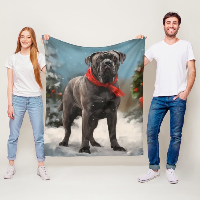 Cane Corso-hund i snö jul  Fleecefilt (På plats)