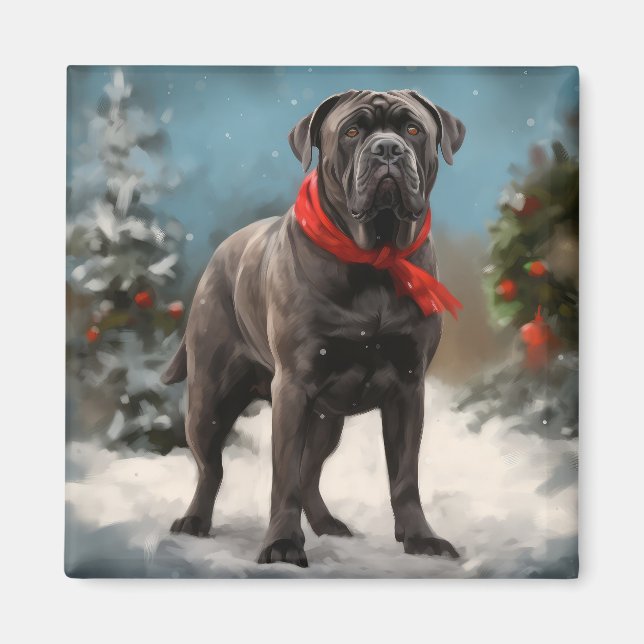 Cane Corso-hund i snö julen Magnet (Framsidan)