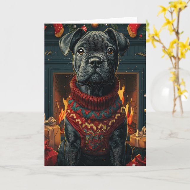 Cane Corso Hund Med Julpresenter Öppen Spis Kort (Gul blomma)